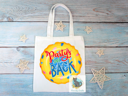 Party's Out Back Round Sign - T-shirt - Cap - Pillow - Apron - Coaster - Cup - Bag Design - Digital Download