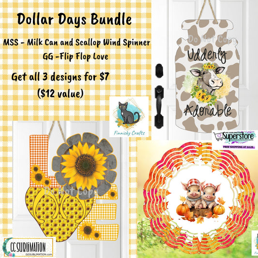 Dollar Days Bundle, Milk Can, Wind Spinner, Love Windmill Flip Flops, Fall, Sublimation, Digital, PNG, Design, Download