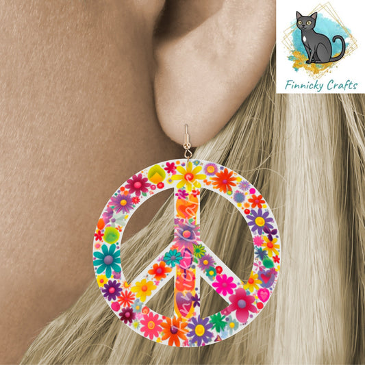 Multicolor Floral Peace Symbol png - Sublimation Designs - Round Acrylic - Suncatcher - Home Decor - Night Light - Earrings