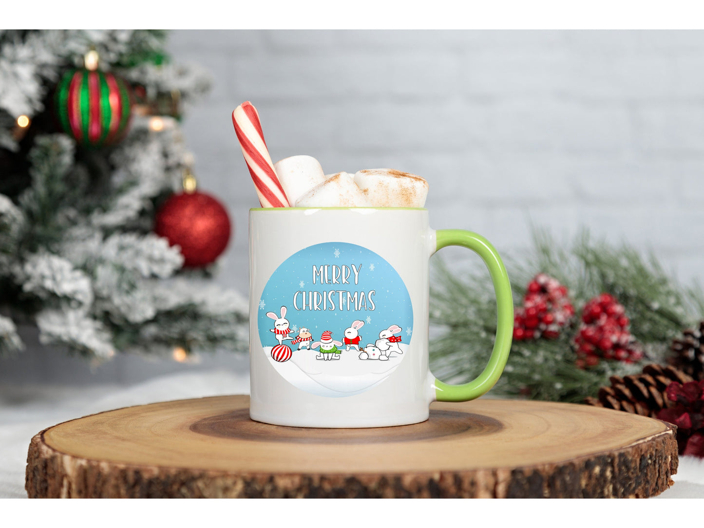 Merry Christmas Rabbits and Cow Round Sign - T-shirt - Hat - Pillow - Apron - Coaster - Cup - Bag - Ornament Design - Digital Download