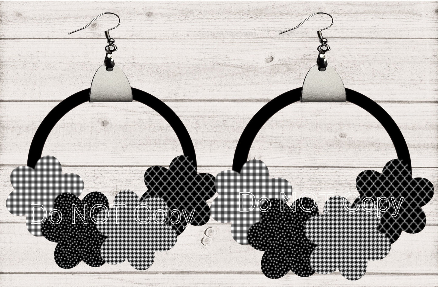 Leather Black and White Flowers Earrings PNG, Earring Design, Sublimation Leather Earring.