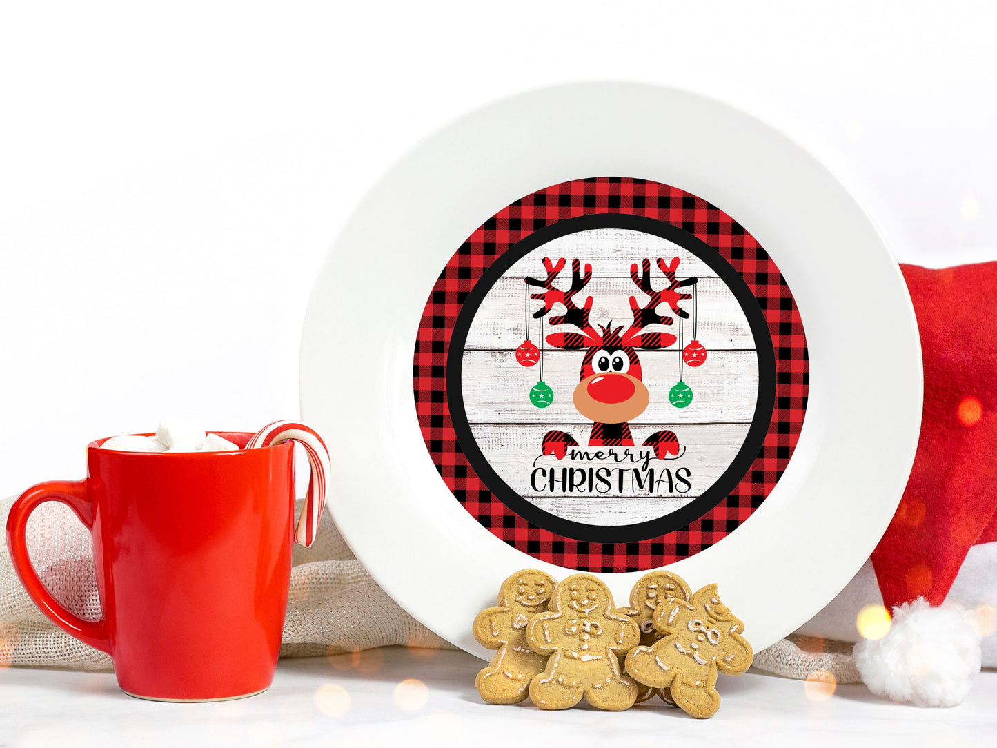Merry Christmas Moose Round Sign - T-shirt - Hat - Pillow - Apron - Coaster - Cup - Bag - Ornament Design - Digital Download