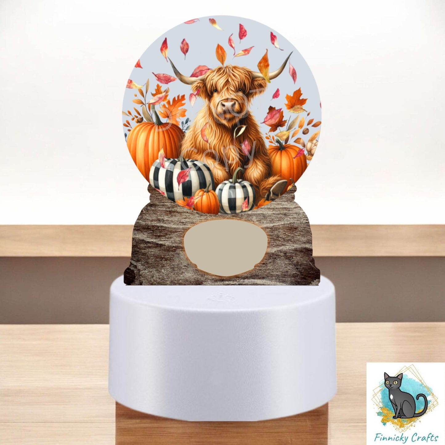 Fall Light Base, Snow Globe Cow, Sublimation Design PNG, Pumpkins, Highland cow, Pumpkins, falling autumn leaves, Words and blank
