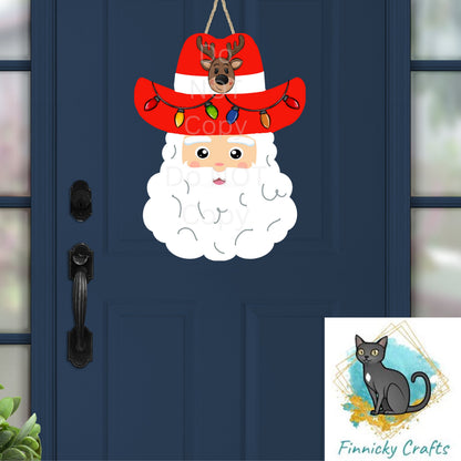 Western Cowboy Santa with reindeer and Christmas lights - earrings, night light, sign, decor  -  Christmas Ornament Digital File