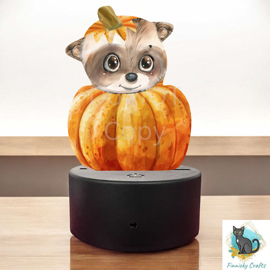 Raccoon in Pumpkin png - Sublimation Designs - Acrylic Light Base - Halloween Decor - Jack O'Lantern, Night Light