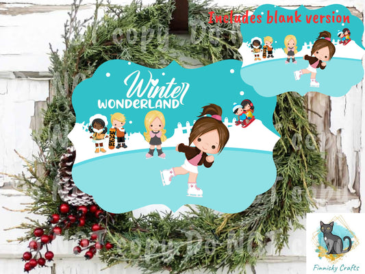 Customizable Kids Winter Wonderland- Ice Skating - Sled - Christmas Sublimation Design PNG Graphic Clip Art Digital Download Benelux shape