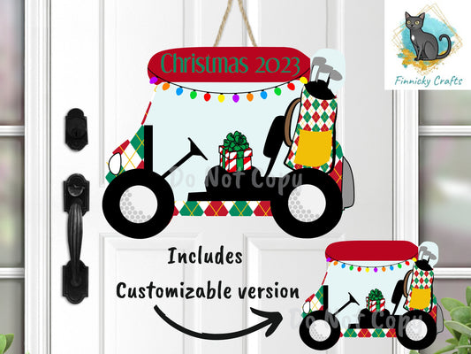 Christmas Golf Cart, Sublimation, PNG, Digital Download, Earrings, Door Hanger, Decoration, Ornament