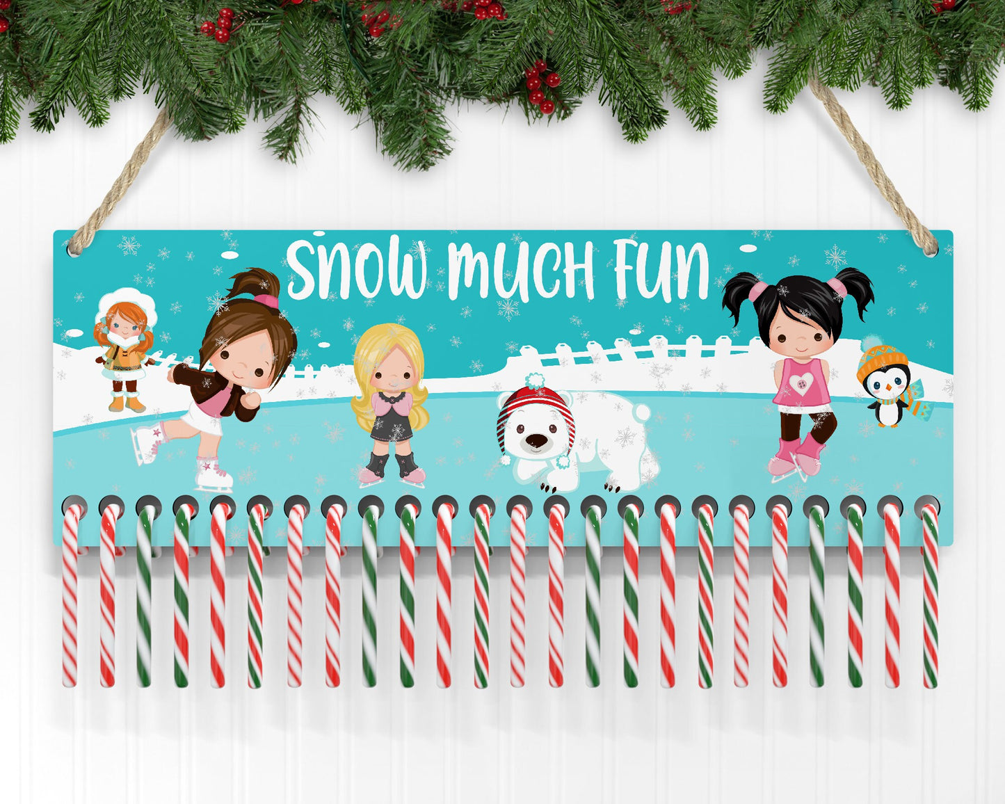 Candy Cane Holder, Snow Much Fun, Winter, Ice Skating, Digital, PNG, Design, Download, Ornament, Decoration, Sublimation