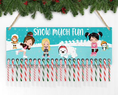 Candy Cane Holder, Snow Much Fun, Winter, Ice Skating, Digital, PNG, Design, Download, Ornament, Decoration, Sublimation