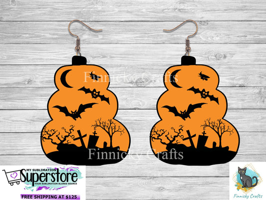 Stacked Pumpkin Graveyard Bats Earrings png - Sublimation Designs Wall Hanger