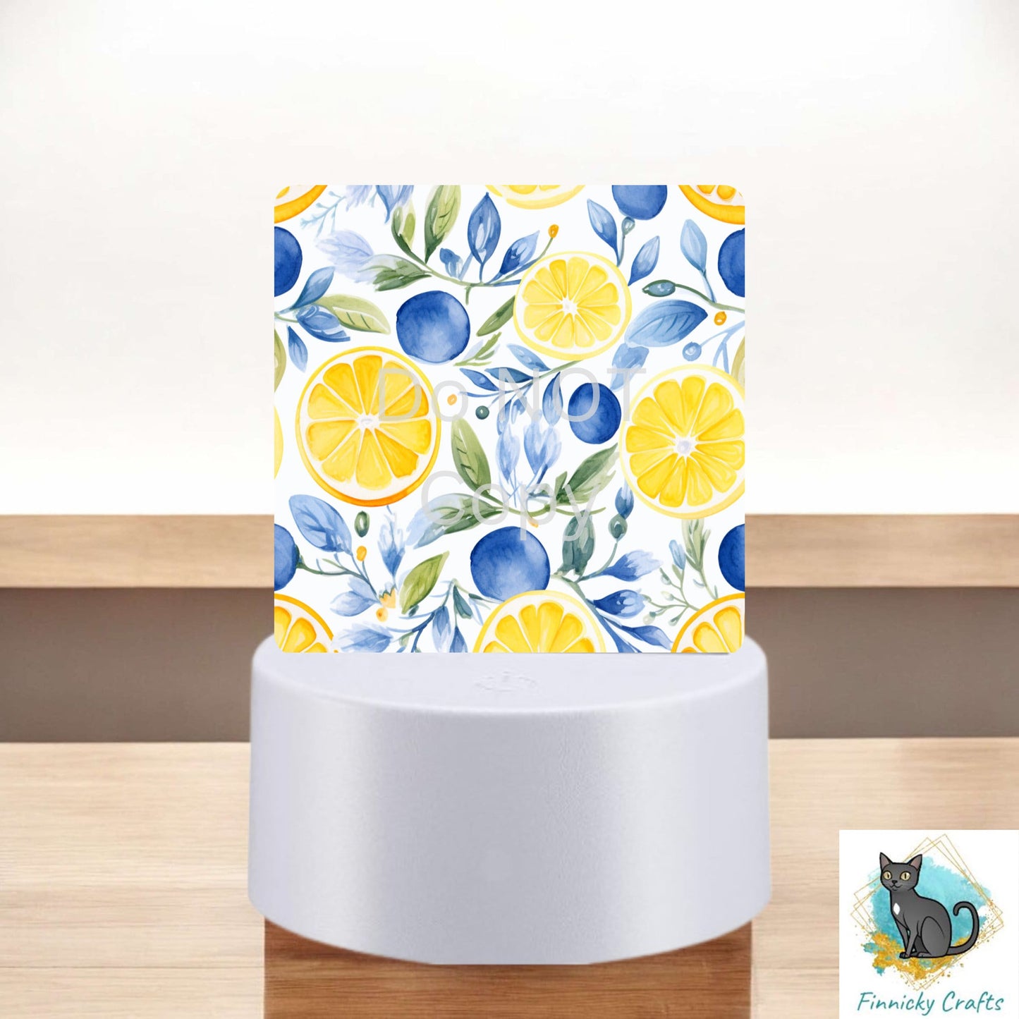 Mediterranean tiles and lemons png - Sublimation Designs - Square Acrylic - Light Base - Home Decor - Night Light - Kitchen - Words & blank