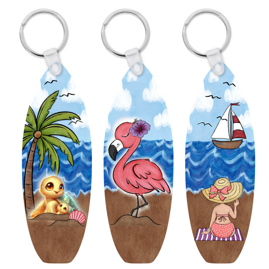 Surfboard Keychain, Earrings, Beach, Sea Turtles, Flamingo, Sublimation, Digital, PNG, Design, Download