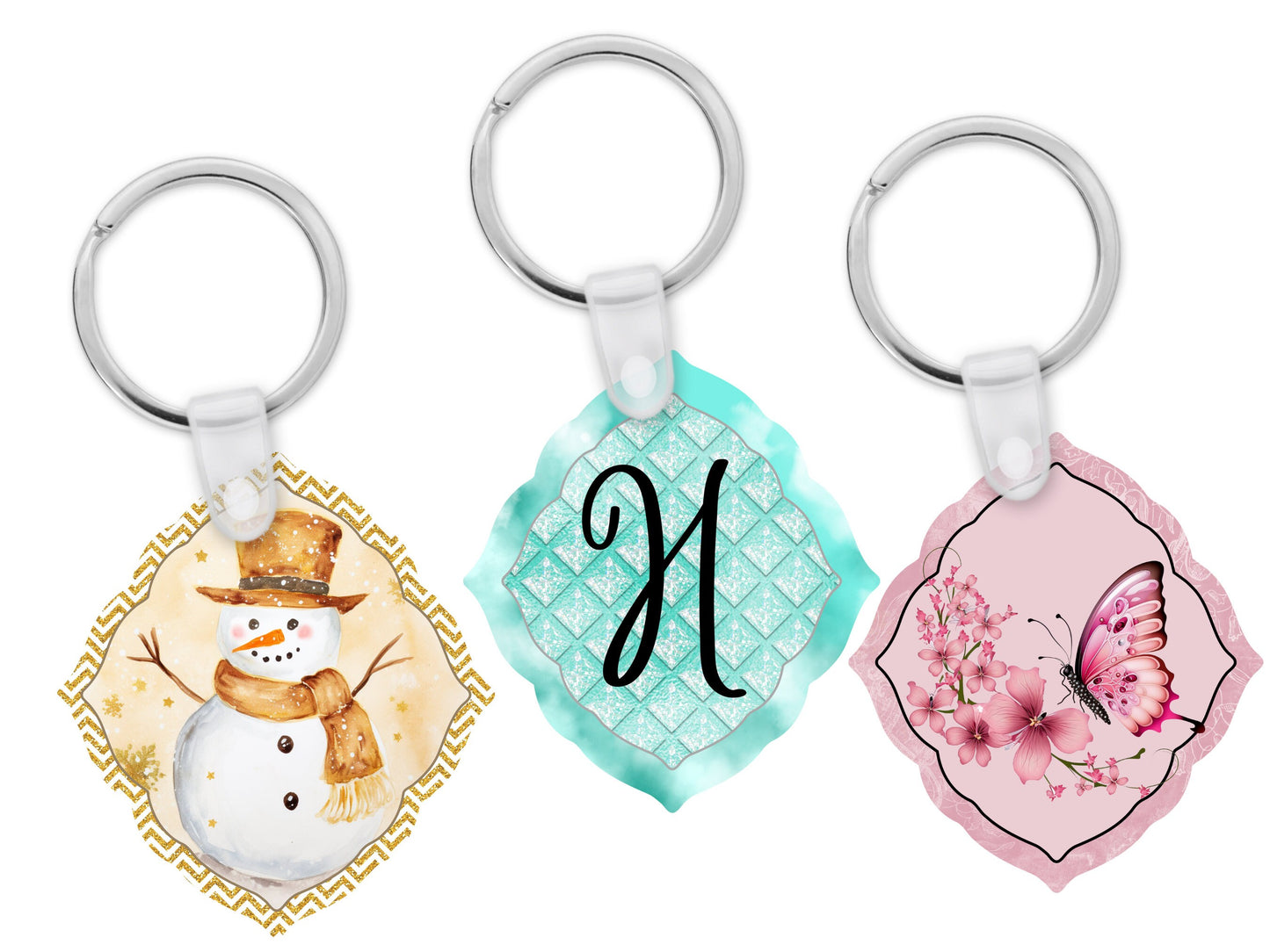 Fancy Diamond - Pink Butterfly - Teal Diamond - Gold Snowman Earrings Digital Download- Earrings, Keyrings, Ornaments, Decorations