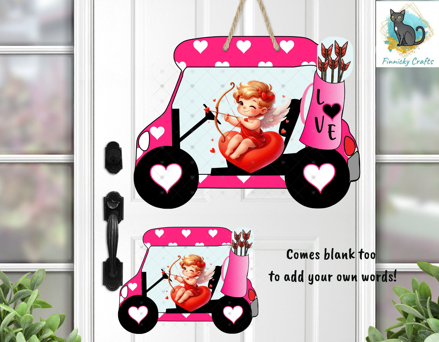 Cupid Golf Cart, Sublimation, PNG, Digital Download, Door Hanger, Decoration, Ornament