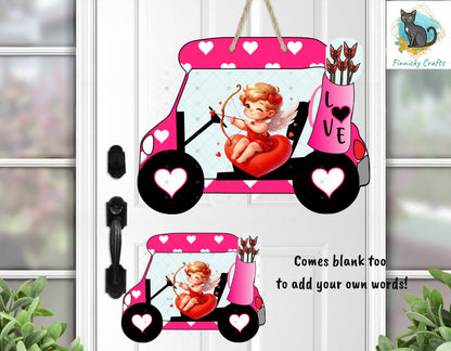 Cupid Golf Cart, Sublimation, PNG, Digital Download, Door Hanger, Decoration, Ornament