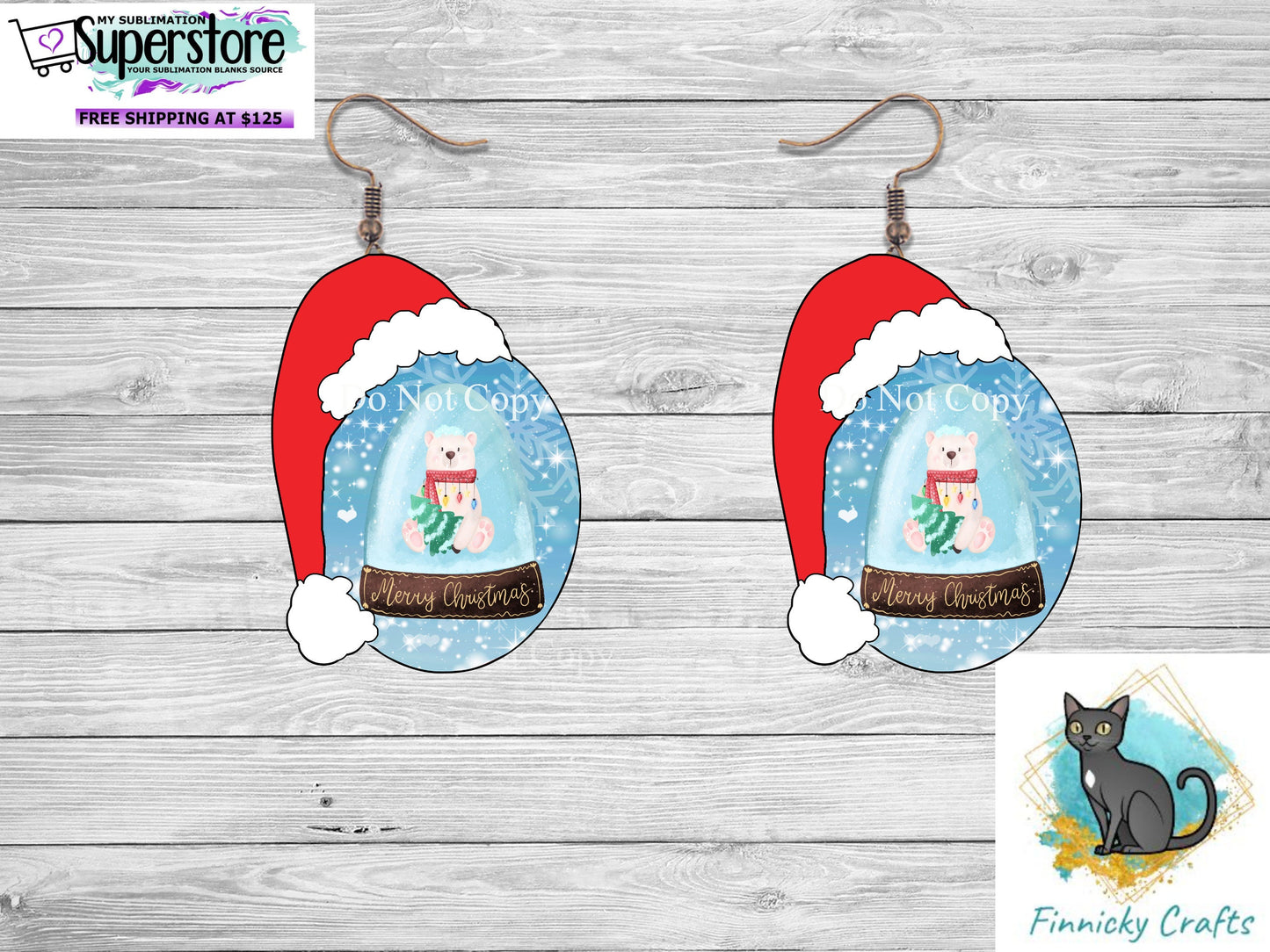 Polar Bear Snow Globe Oval with Santa Hat Christmas Design png