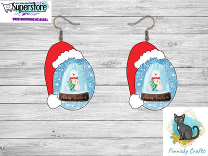 Polar Bear Snow Globe Oval with Santa Hat Christmas Design png