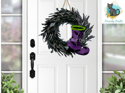 Fall, Halloween, Witch's Boot, Spooky, Welcome, Round, Coaster, Door Wall Hanger, Sublimation, Digital, PNG, Design, Download Only, Tiered
