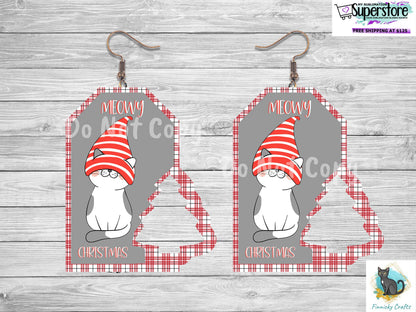 Meowy Christmas Tag with Tree Christmas Design png