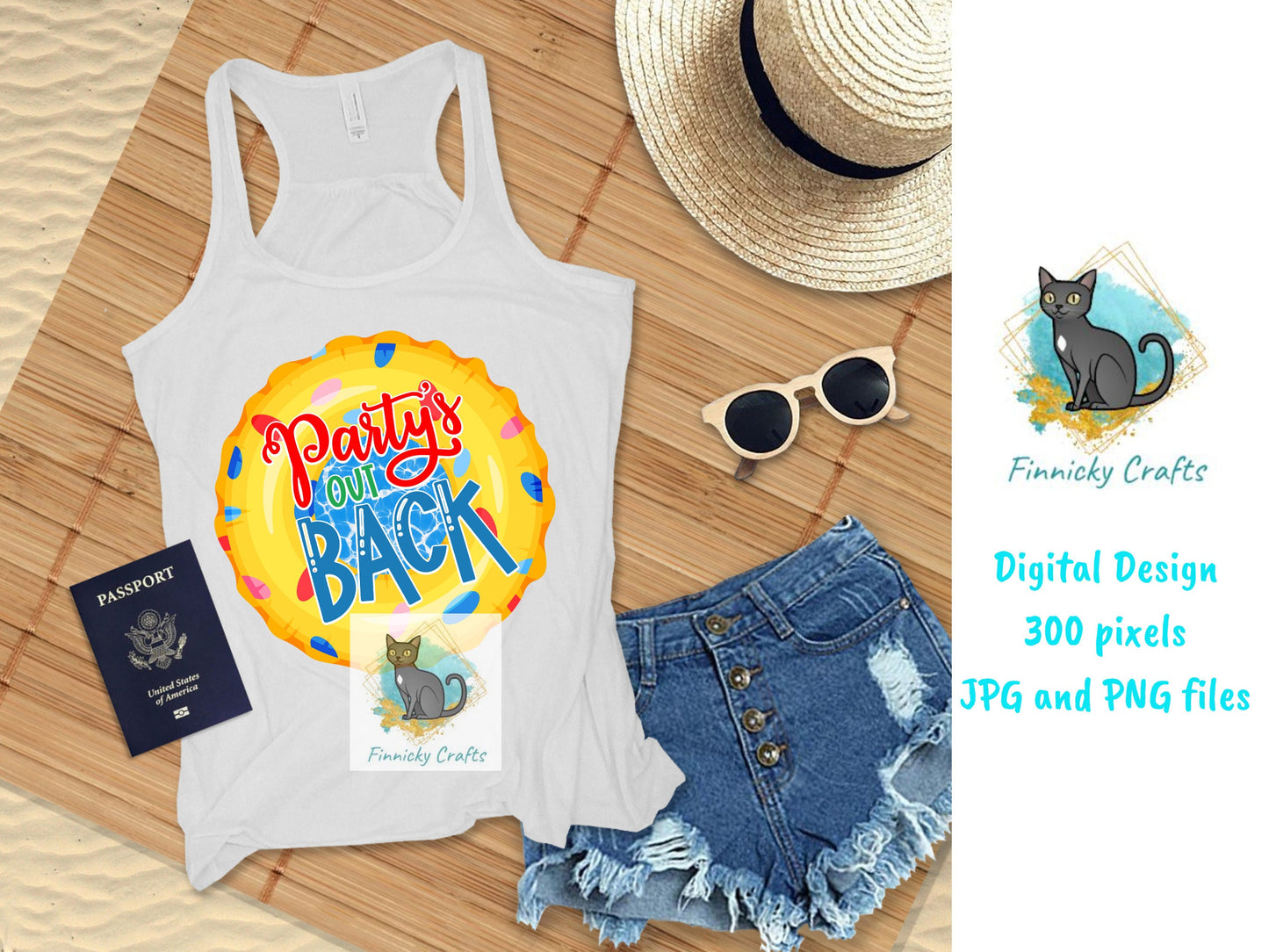 Party's Out Back Round Sign - T-shirt - Cap - Pillow - Apron - Coaster - Cup - Bag Design - Digital Download