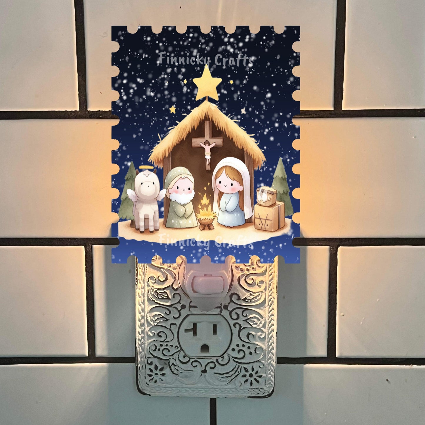 Nativity Stamp Ornament,  Nightlight, Decoration, Sleigh, Sublimation, Digital, PNG, Design, Download, Baby Jesus, Bethlehem