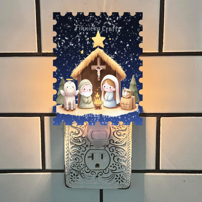 Nativity Stamp Ornament,  Nightlight, Decoration, Sleigh, Sublimation, Digital, PNG, Design, Download, Baby Jesus, Bethlehem