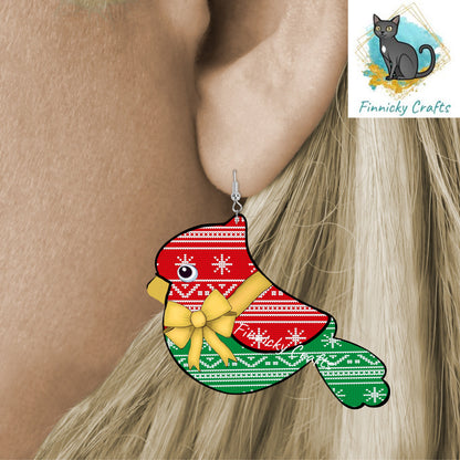 Sweater Pattern Red Green Cardinal - Christmas Winter Ornament, Earrings, Nightlight, Sublimation, Digital, PNG, Download, MDF & Acrylic