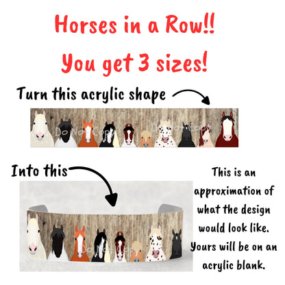 Horses Bracelet Cuff Sublimation Designs - Small, Medium, Large PNG files