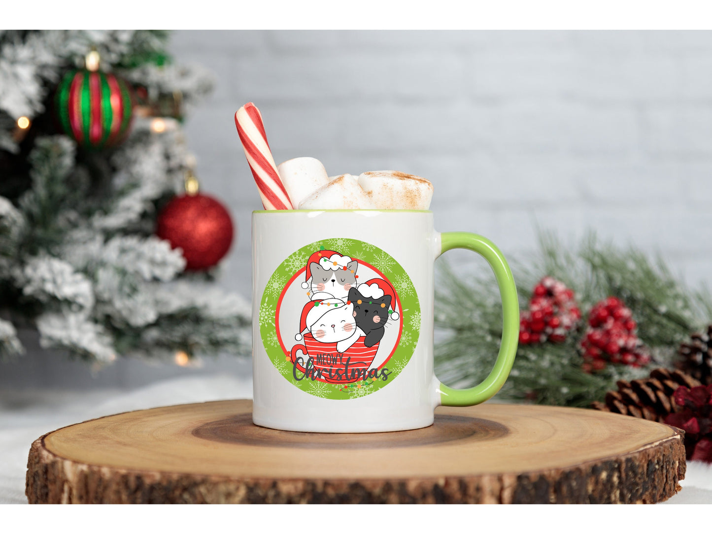 Meowy Christmas Round Sign - T-shirt - Hat - Pillow - Apron - Coaster - Cup - Bag - Ornament Design - Digital Download