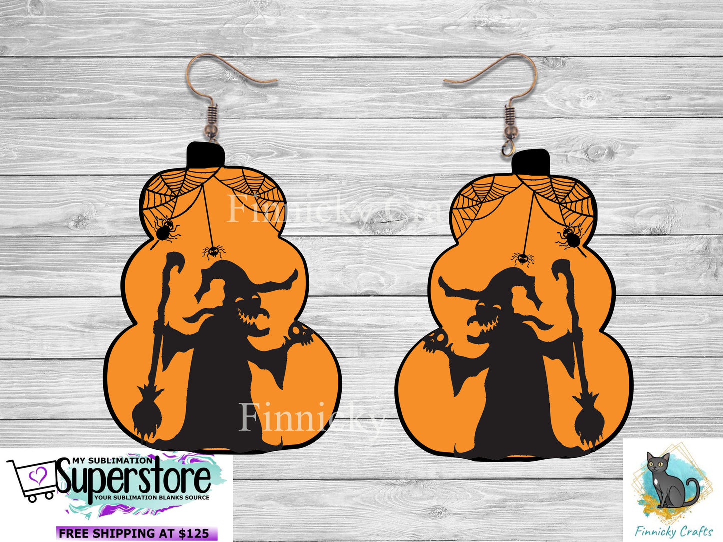 Stacked Pumpkins Witch and Spider Earrings png - Sublimation Designs Wall Hanger