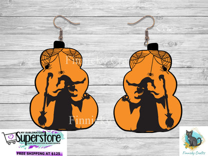 Stacked Pumpkins Witch and Spider Earrings png - Sublimation Designs Wall Hanger