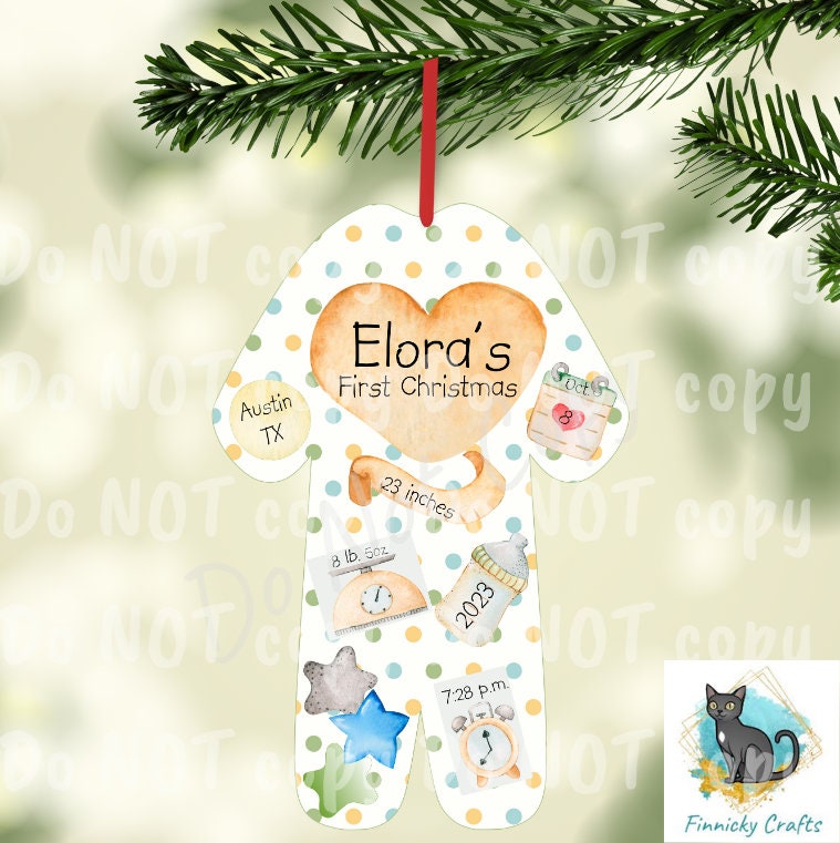 Customizable/Personalizable Baby's First Christmas Ornament png - Birth Announcement png