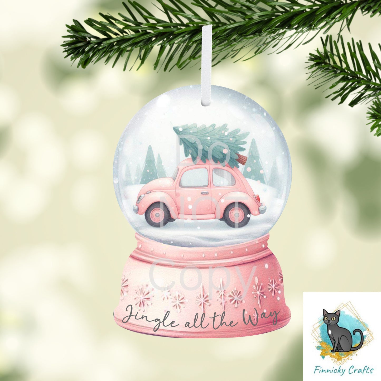 Jingle all the Way Snow Globe Ornament Add Personalization - earrings, night light, sign -  Christmas Ornament Digital File, pink car