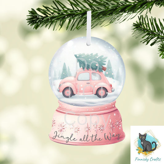 Jingle all the Way Snow Globe Ornament Add Personalization - earrings, night light, sign -  Christmas Ornament Digital File, pink car
