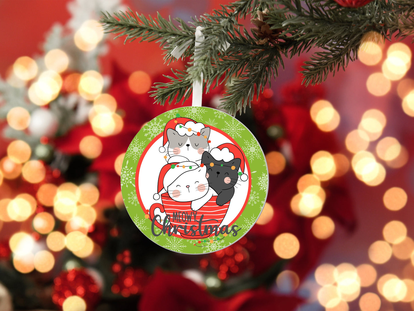 Meowy Christmas Round Sign - T-shirt - Hat - Pillow - Apron - Coaster - Cup - Bag - Ornament Design - Digital Download