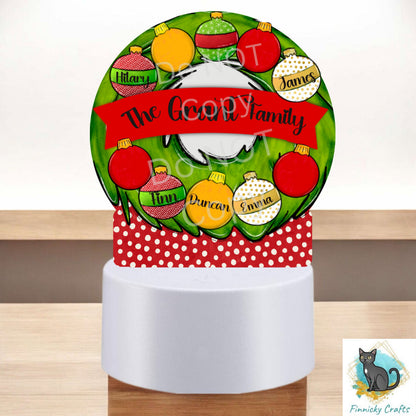 Personalizable Christmas Wreath, Round Light Base Acrylic, Sign, Sublimation, Digital, PNG, Design, Acrylic, Nightlight