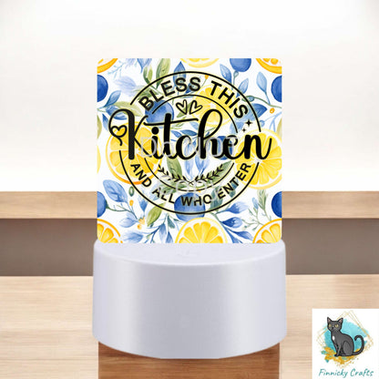 Mediterranean tiles and lemons png - Sublimation Designs - Square Acrylic - Light Base - Home Decor - Night Light - Kitchen - Words & blank