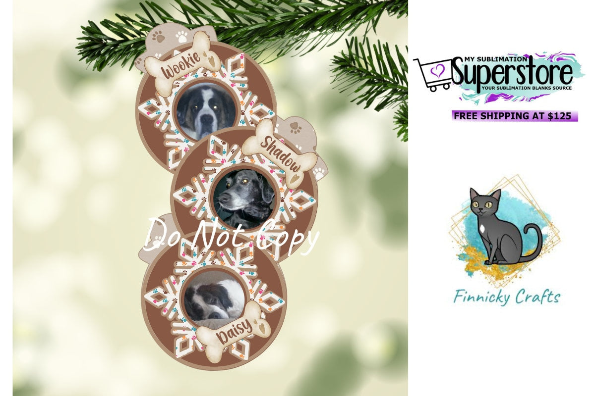 Customizable Trio Bulb Dog or Cat Snowflake Christmas Ornament png Bundle