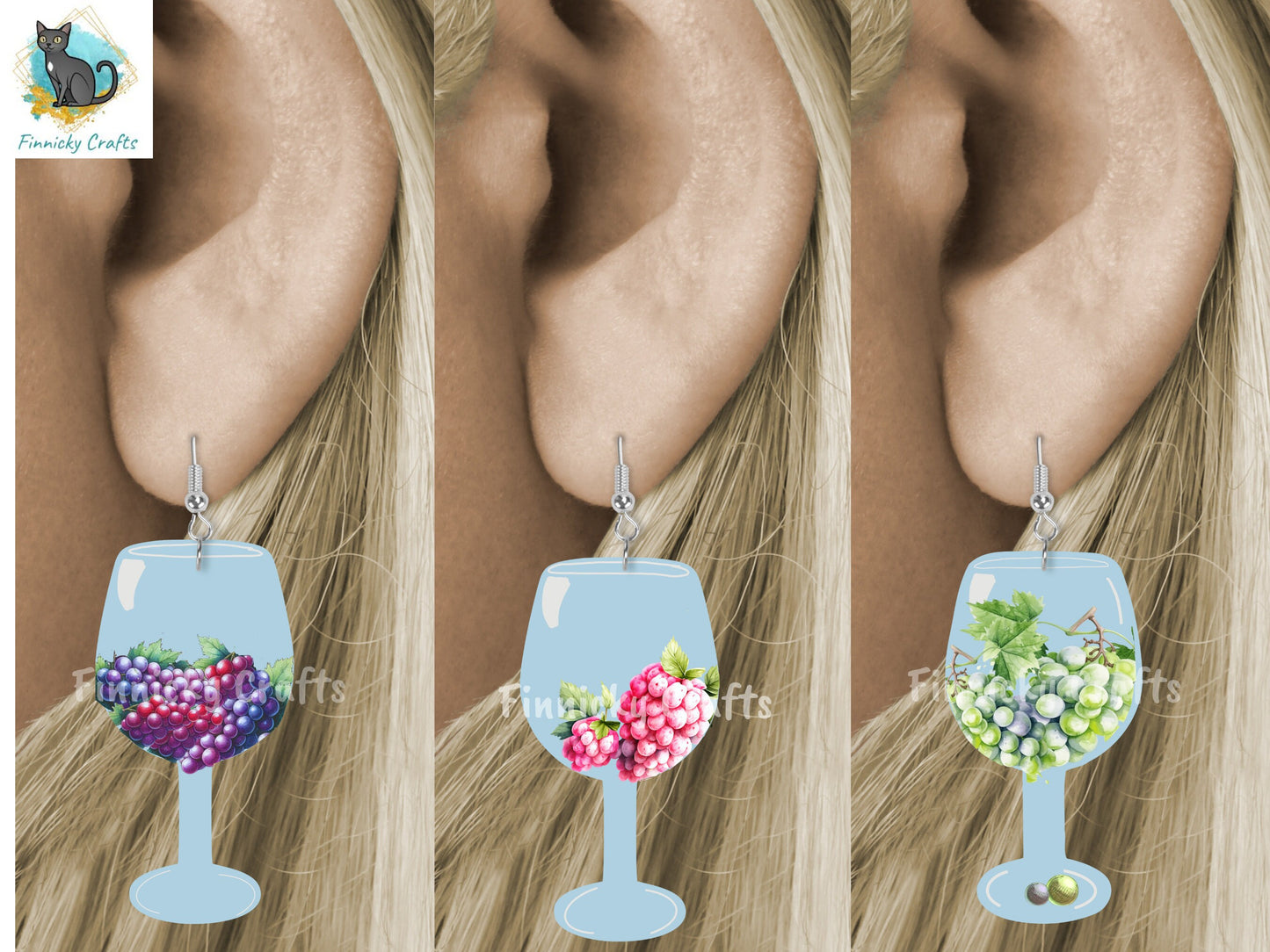 Wine Grapes Glass Bundle, Red Wine, Rose wine, White Wine, Earrings, Sublimation, Digital, PNG, Design, Download