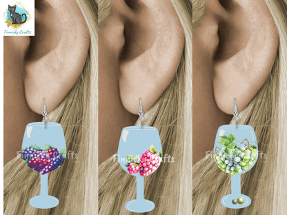 Wine Grapes Glass Bundle, Red Wine, Rose wine, White Wine, Earrings, Sublimation, Digital, PNG, Design, Download
