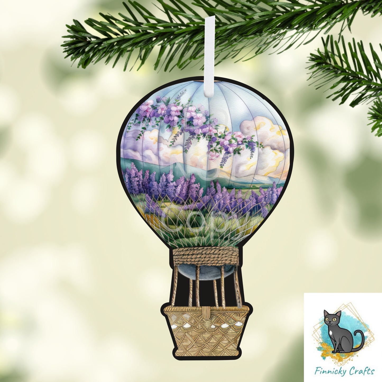 Hot Air Balloon,  Purple Floral,  Sublimation, Digital, PNG, Design, Download Only, Ornament, Decoration, Sign, Suncatcher
