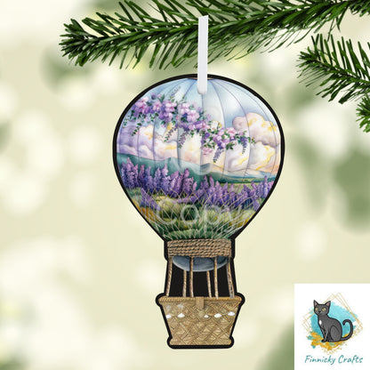 Hot Air Balloon,  Purple Floral,  Sublimation, Digital, PNG, Design, Download Only, Ornament, Decoration, Sign, Suncatcher