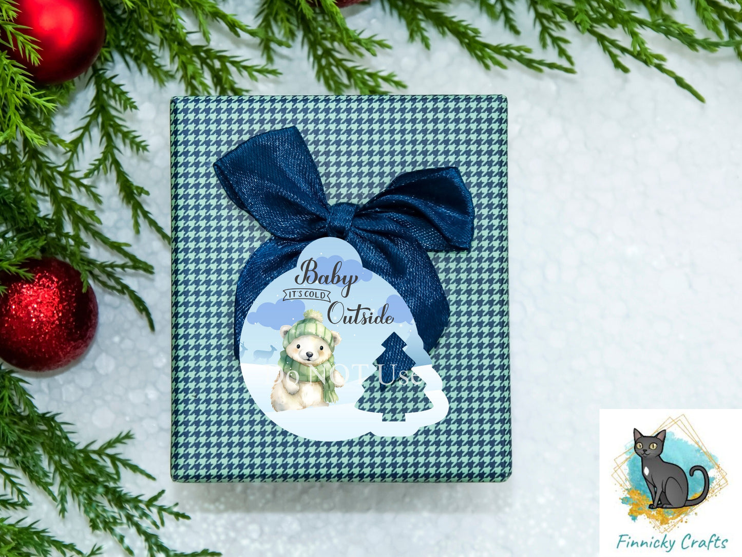 Baby Its Cold Outside Polar Bear Ornament with Tree Christmas Design png