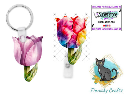 Tulips Sublimation Flower Digital Design- 4 colors - Bundle - Earrings - Signs - Design - keyring - badge reel - bag shirt design