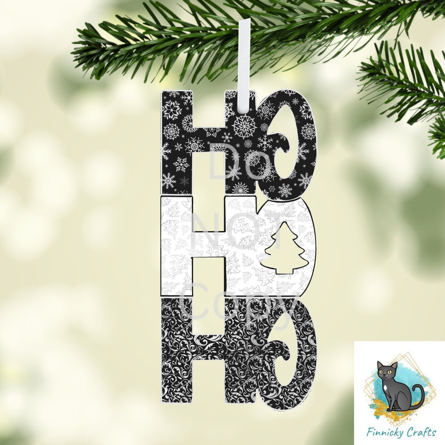 Black White Ho Ho Ho Christmas Sublimation Design png - ornament, sign, earrings, badge reel, bag charm