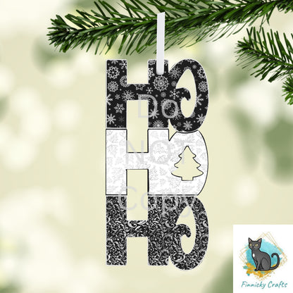 Black White Ho Ho Ho Christmas Sublimation Design png - ornament, sign, earrings, badge reel, bag charm