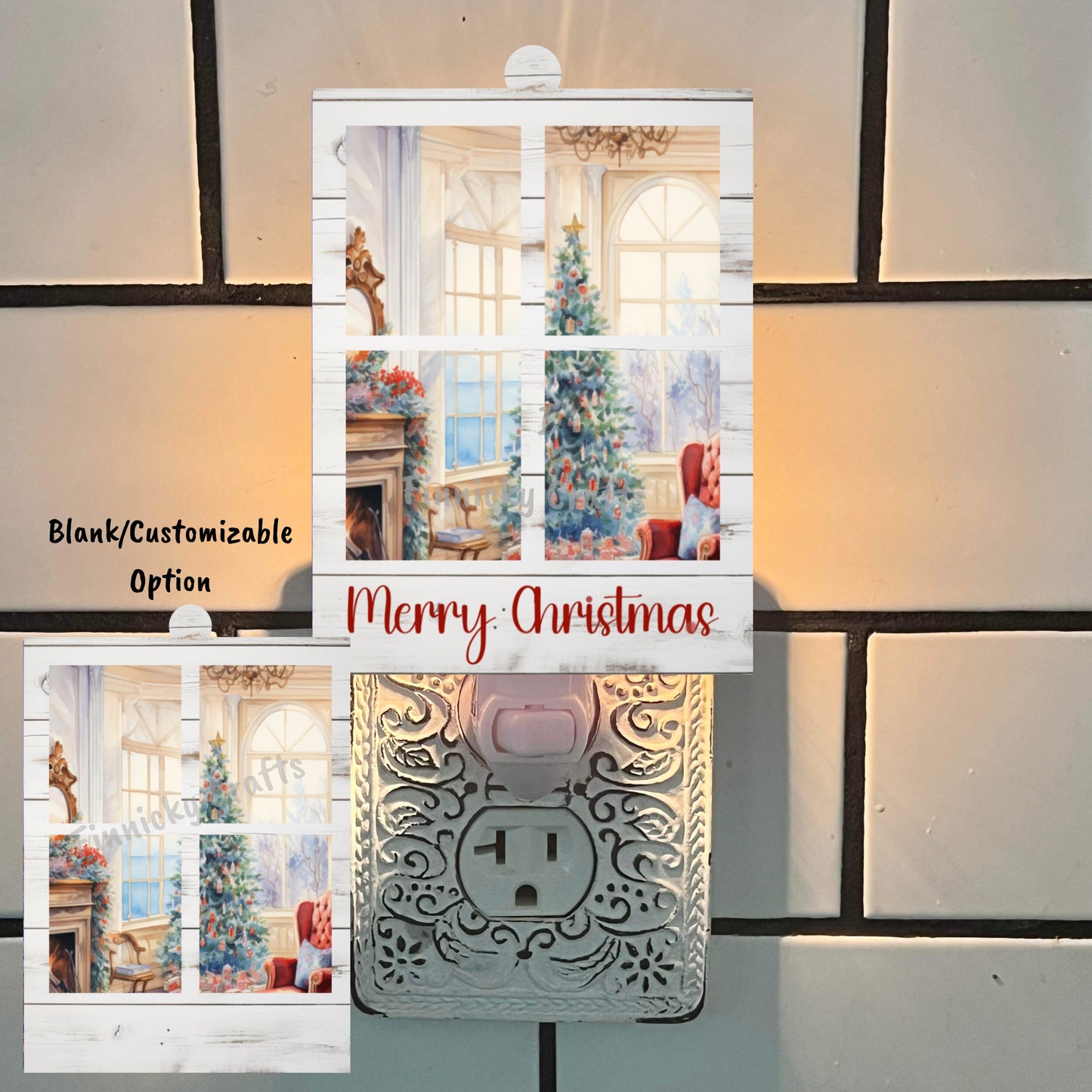 Window Scene Christmas Winter Customizable Ornament, Words and Blank, Sublimation, Digital, PNG, Design, Download.