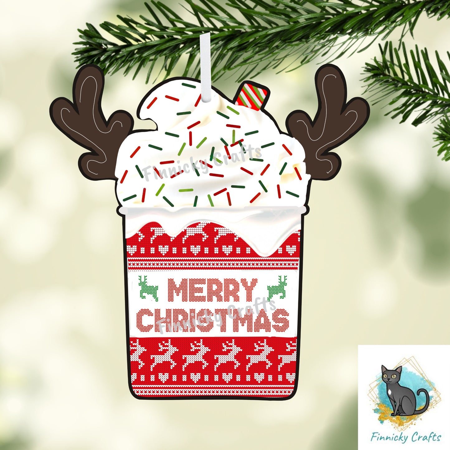 Reindeer Coffee - Christmas Winter Ornament, Christmas Sweater, Nightlight, Sublimation, Digital, PNG, Design, Download, MDF and Acrylic