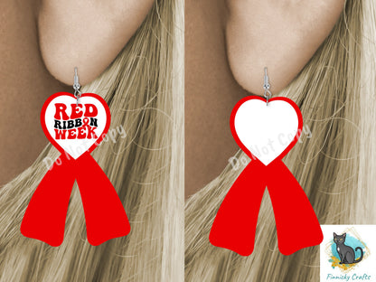 Red Ribbon Week png - Sublimation Designs Wall Hanger - Earring Png - Keychain png - Heart Ribbon png