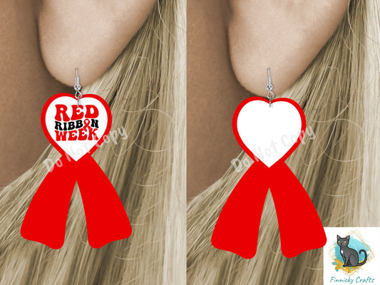 Red Ribbon Week png - Sublimation Designs Wall Hanger - Earring Png - Keychain png - Heart Ribbon png